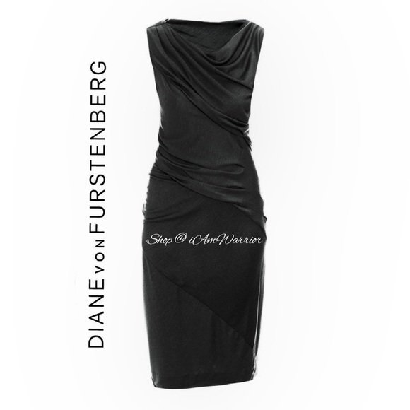 Diane von Furstenberg black ruched sleeveless wool midi-dress *shop@iamwarrior - Picture 3 of 10
